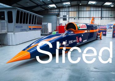 Sliced logo over the Bloodhound Super Sonic Car. Original photo via Autoexpress