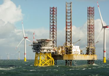 An off-shore wind farm in the North Sea.