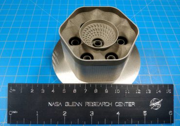 A NASA 3D printed turbine engine combustor using GRX-810 alloy. Photo via NASA.